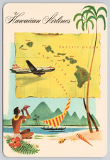 Hawaiian Airlines Hawaii Map Island Art Vtg Style Travel Brochure Postcard E14 picture