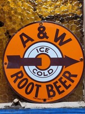 VINTAGE A&W ROOT BEER PORCELAIN SIGN ICE COLD SODA SOFT DRINK SERVED HERE DINER picture