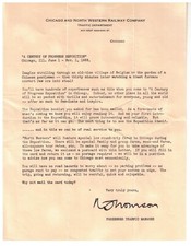 Letter C&NW RR COP 1933 Chicago's Worlds Fair picture