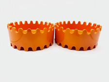 Vintage 1970s Alan Fletcher STAX Pentagram Orange Ashtray Pair MCM Space Age picture