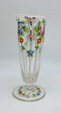 Jugenstil Bohemian JOSEPHINENHUTTE Hand Painted Enameled Translucent Glass Vase picture