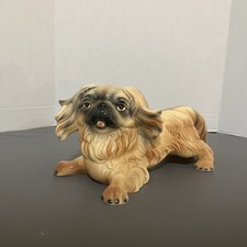 Vintage Playful Pekingese Dog Lg Ceramic Figurine Made In Mexico In 1987 picture