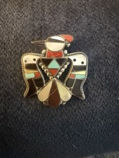 vintage BOBBY & CORRAINE Shack gem INLAY sterling NA signed ZUNI pendant BROOCH picture