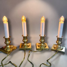 Vintage Brass Electric Window Candles Set of 4 Square Base Holiday Decor Taiwan picture