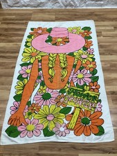 Vintage 60's 70's Large Cotton Terry Beach Towel FLOWER POWER Groovy HIPPIE Mod picture