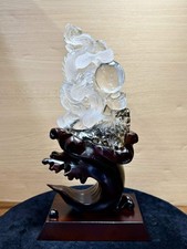 2.17LB Top Natural Clear Quartz Carved Crystal Dragon Reiki Healing Decor +stand picture