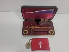 vtg traveling mass kit/last rites set Religious Holy Water, Catholic  Cross Rare picture