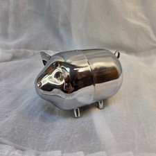 Vintage Mid Century Chrome Silver Tone Metal Pig Piggy Bank picture