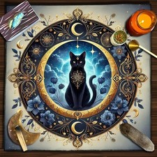 Black Cat Tarot Tablecloth Star Moon Altar Cloth Witchy Decor Ritual Table picture