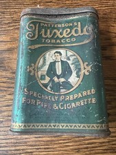 Vintage Patterson’s Tuxedo Curved Pocket TOBACCO TIN w lid green gold 4.5” tall picture