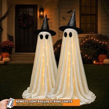 2 Pack Halloween Ghost Decorations, Light up Ghosts with Witch Hat and Remote Co picture