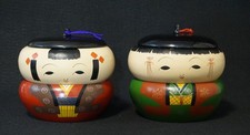 Vintage 1970s Japanese Lacquered Wood Yamamaka Kokeshi Pair Stacking Trinket Box picture