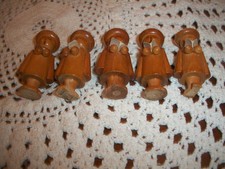 Vintage Set/5 Miniature Wood Folk Art Singing Choir Made in Germany picture