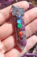 1pc  Natural Amethyst Quartz Crystal Point Seven Chakra Necklace Pendant  picture