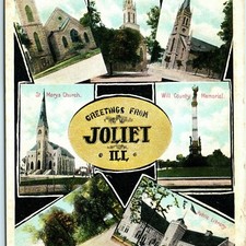 c1910s Joliet, IL Multi View Postcard Will County Memorial Churches Library picture