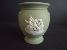Vtg Wedgeweed Jasperware Sage Green Neoclassical Relief Small Vase picture