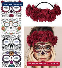 4 Kits Day of the Dead Sugar Skull Temporary Face Tattoo Makeup Tattoo for Men a picture