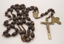 Vintage Di Roma Catholic Rosary Carved Wood Cocoa Beads 4-Way Emergency Medal 24 picture