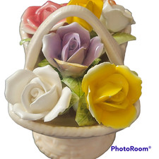 Ceramic Flower Basket Signed Japan Wicker looking Basket Excellent condition picture