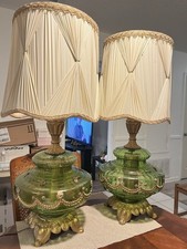 Pair Vintage Green Grass Hollywood Regency Mid Century Carl Falkenstein Lamps picture