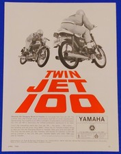 1966 Yamaha Twin Jet 100 Ad - Japanese Jet-Age Power - 60s Motorcycle Terror Art picture