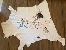 Herman Red Elk Painted Hide 1966-67 Signed Yanktonai Sioux Native American Plain picture