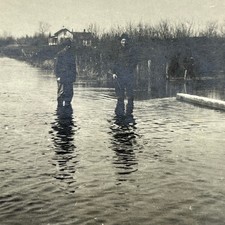 Antique Original Photo 2 Men Standing in Flooded Street AC2 picture