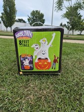 2002 Gemmy Airblown 3 Ghosts Pumpkin Halloween 8 Foot Inflatable Jack O' Lantern picture