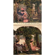 Atq Stereoscope Stereograph (2) Photo Cards Color Tinted Late 19th Century Fling picture