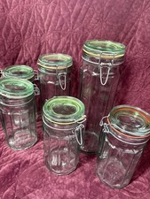 Vintage Set Of Vetreria Ettusca Paneled Glass Jars made in ITALY green **NICE** picture