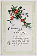 Antique Christmas Greetings Postcard c1920s Holly Spray Leaf Berries Art Deco L9 picture