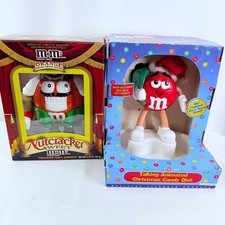 M&M's Nutcracker Sweet Orange Dispenser & Talking Animated Red Candy Dish Lot picture
