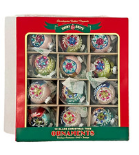 Christopher Radko 12pc Set Shiny Brite Glass Ornaments Colorful Vintage Inspired picture
