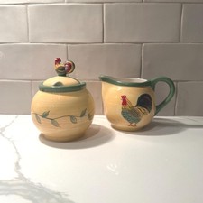 Pfaltzgraff Napoli Rooster hand-painted creamer and sugar bowl set picture