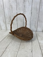 Vintage Woven Wicker Gathering Basket  Flowers Round Handle 10”x 8” X 10” picture