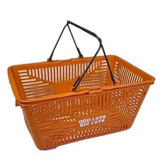 ODD LOTS BIG LOTS Shopping Basket 1991 Metal Handles Orange Plastic Esselte RARE picture