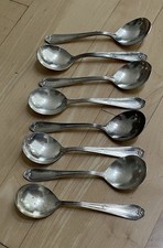 Antique Vintage 50s Chicago Palmer House Hotel Silverplate 8 Soup Spoons picture