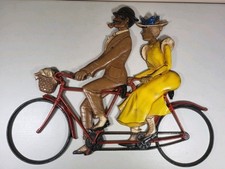Vintage 1967 Sexton Cast Iron Wall Art Man & Woman Tandem Bicycle Built For Two picture