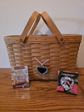 1998 Longaberger Cherished Memories Sweetheart Basket w/ Tie-On and Protector picture