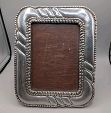 Vintage Holland Boone Heavy Pewter Frame 5x7 Photo Wood Back Stand Rope Bead  picture