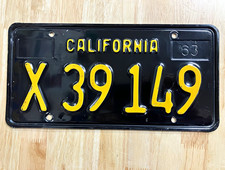1963 California Commercial For Hire License Plate X 39 149 VG+ Condition picture