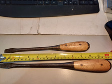 2 - Antique Split Wooden Handle Forged Flat Head Screwdriver 10