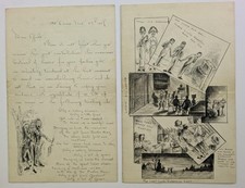 c1880s ELABORATE LETTER w 7 ORIGINAL ILLUSTRATION s ART, POEM, MEN VISIT WOMEN picture