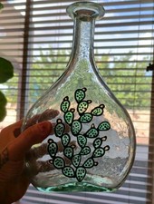 Made In Mexico EMPTY BOTTLE Hand Blown Thick Glass With Cactus Design~Beautiful  picture