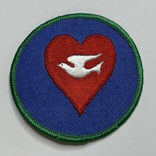 Vintage 1970s Flying White Dove on Heart 3” Round Patch picture
