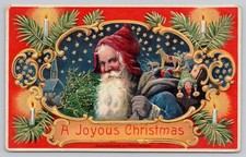 Vintage Christmas Postcard Santa Blue Robe Red Hat Embossed 1912 Heymann Antique picture
