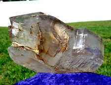 Super Smoky Amethyst ELESTIAL Enhydro QUARTZ Crystal Point with Water & Rutiles picture
