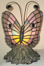 Tiffany Style Butterfly Lamp Stained Glass Wings Antique Gold Flower 8