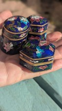 Beautiful Small Vintage Chinese Cloisonne Enamel Lidded Trinket Boxes picture