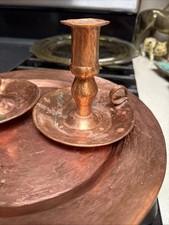 Vintage Hammered, Copper, Solid ,Plate And Candlesticks Holders , Heavy picture
